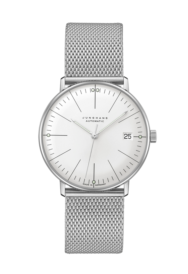 Junghans Max Bill Kleine Automatic 27/4106.46 – Damenuhr Edelstahl 34 mm mit weißem Zifferblatt und Edelstahlarmband