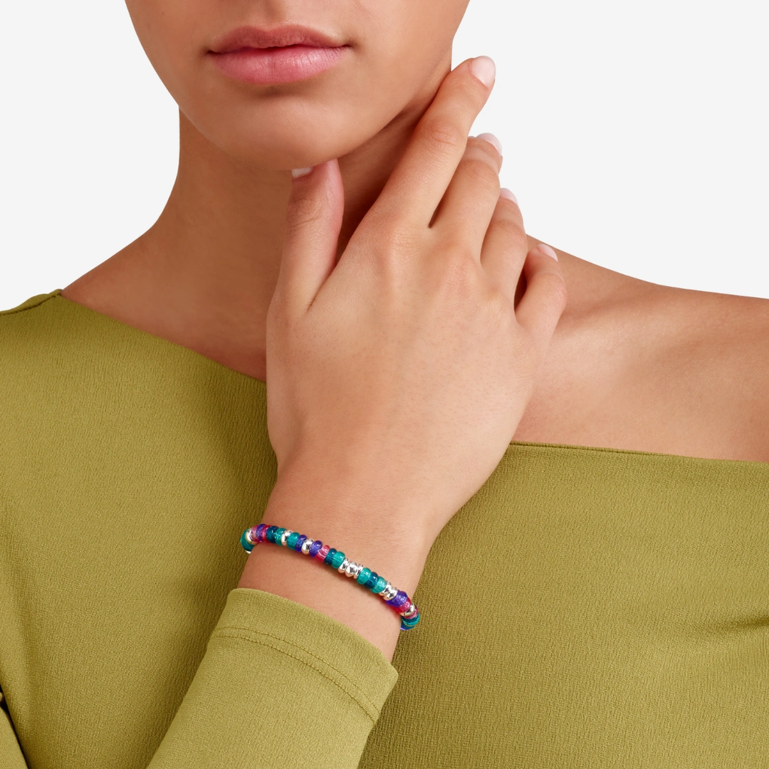 Armband Rondelle Aus Silber Und Recyceltem Kunststoff Rosa