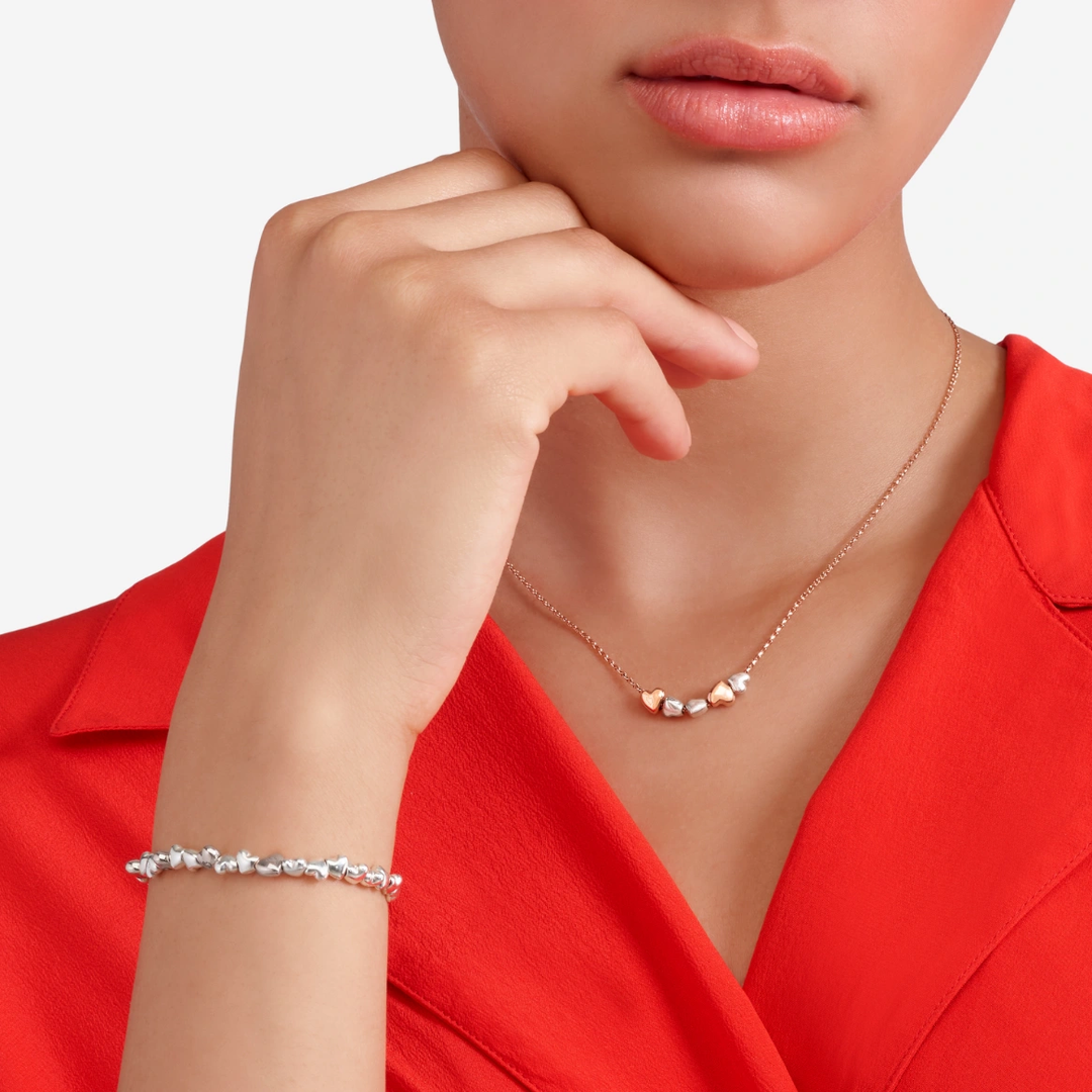Halskette Herz aus Rosegold und Silber