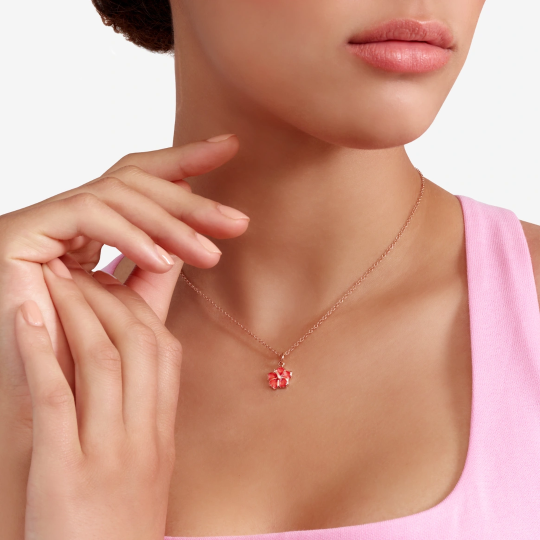 Anhänger Hibiskusblüte Aus Roségold Und Emaille
