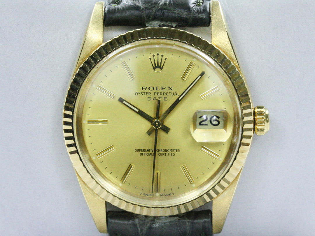Rolex Date 18k Gold Alligator Referenz 15038