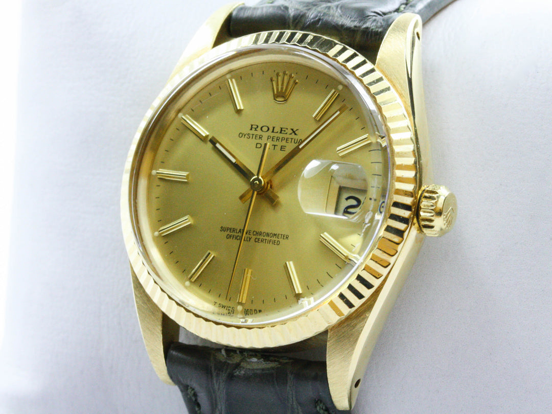 Rolex Date 18k Gold Alligator Referenz 15038