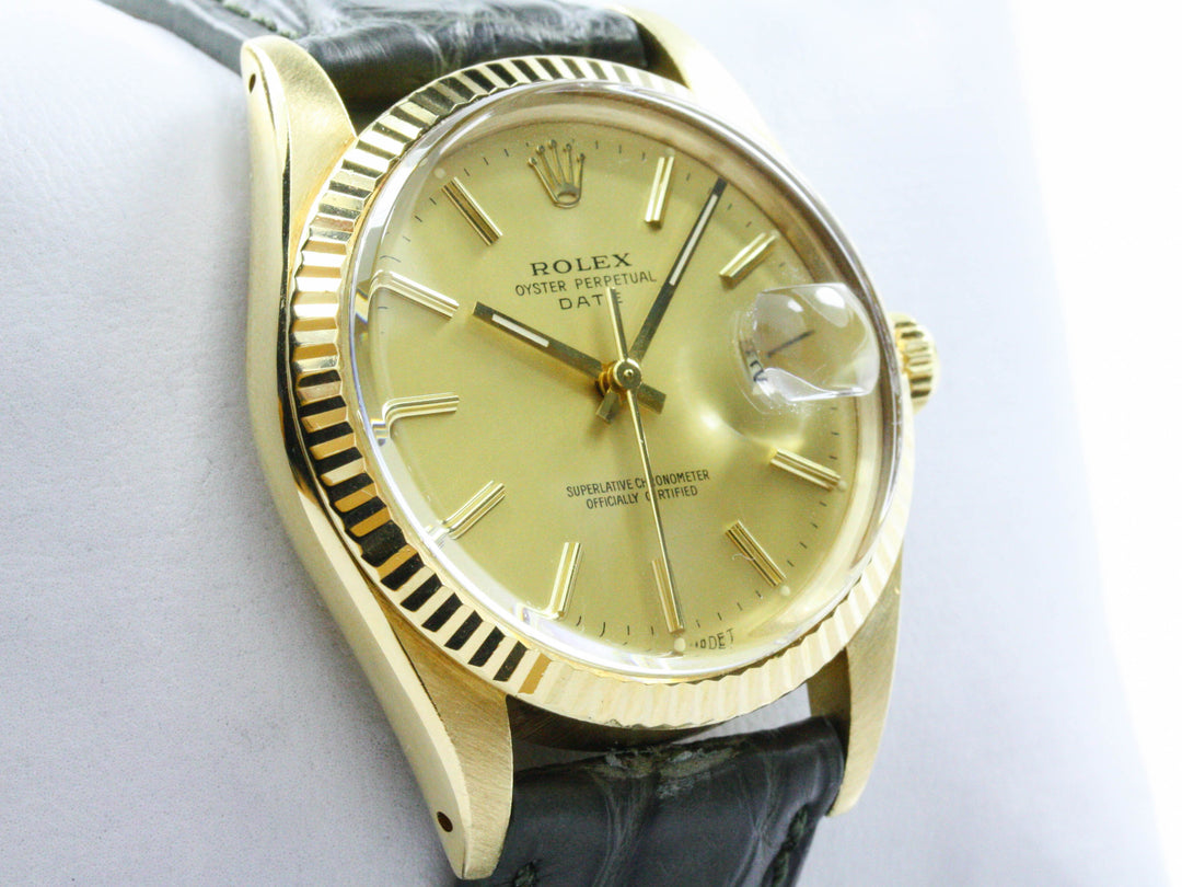 Rolex Date 18k Gold Alligator Referenz 15038
