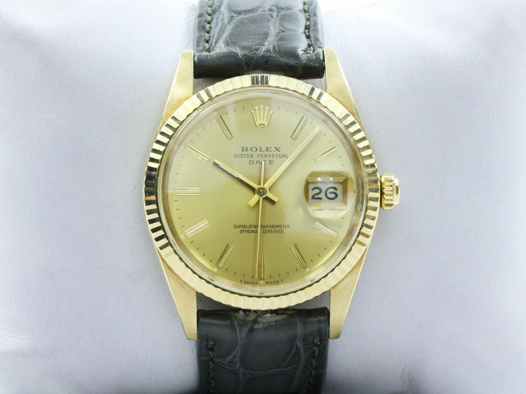 Rolex Date 18k Gold Alligator Referenz 15038