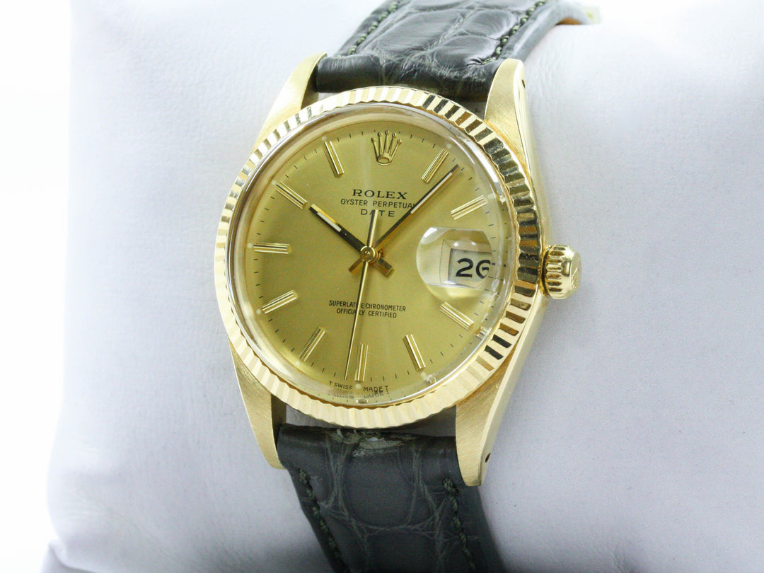 Rolex Date 18k Gold Alligator Referenz 15038