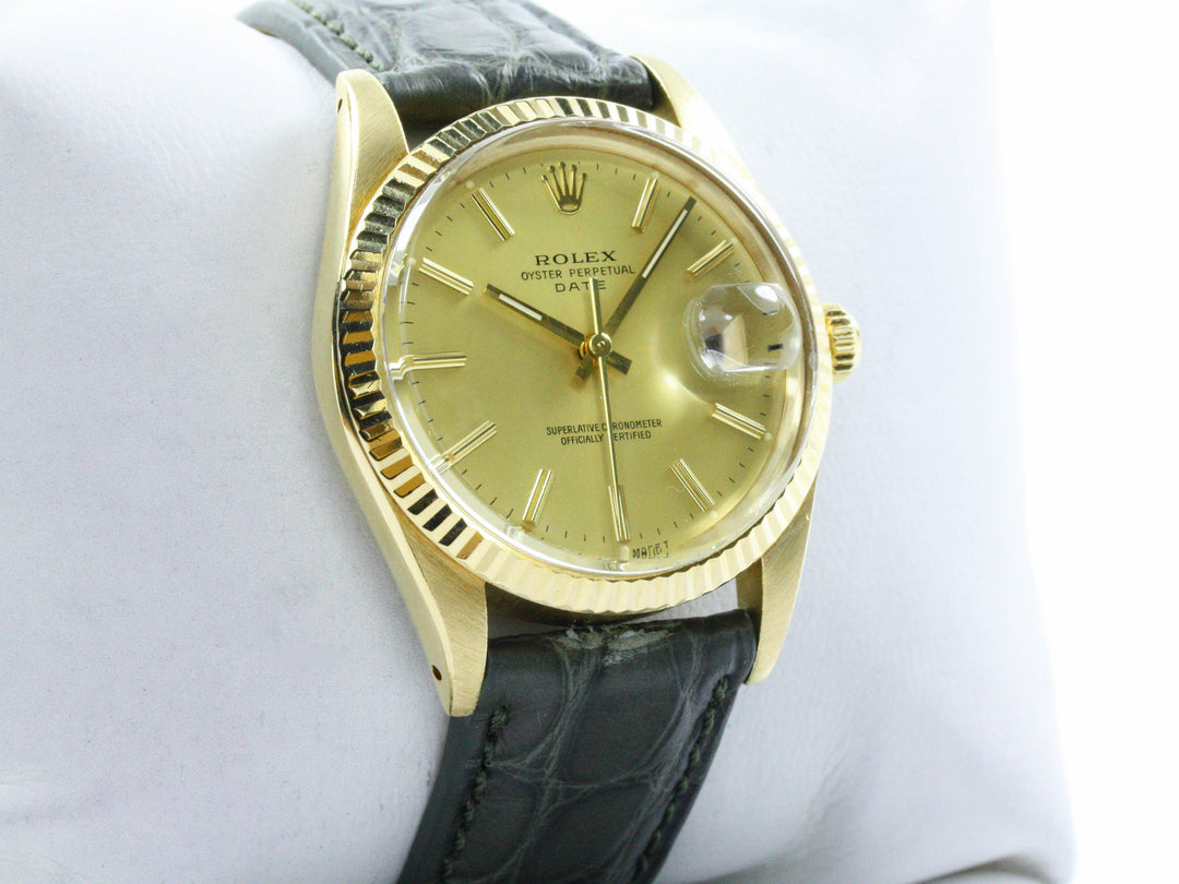 Rolex Date 18k Gold Alligator Referenz 15038