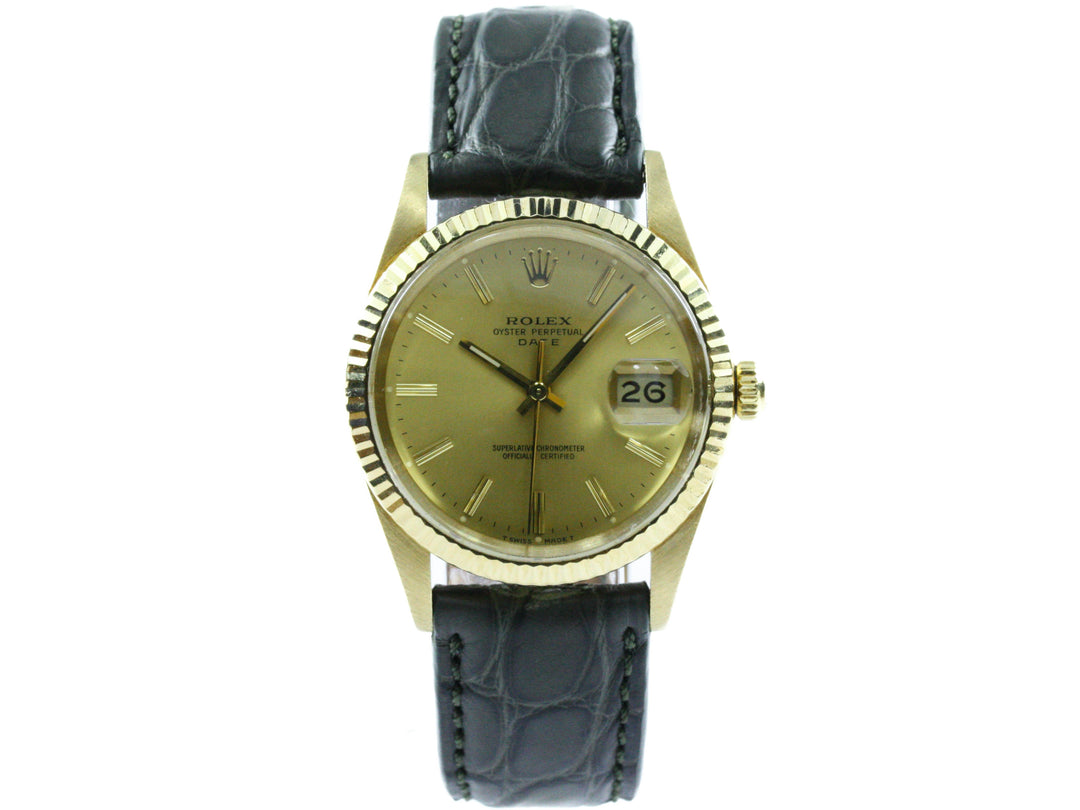 Rolex Date 18k Gold Alligator Referenz 15038