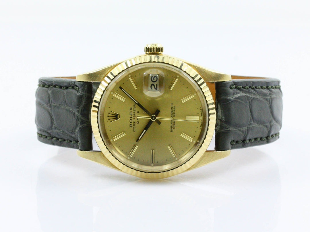 Rolex Date 18k Gold Alligator Referenz 15038