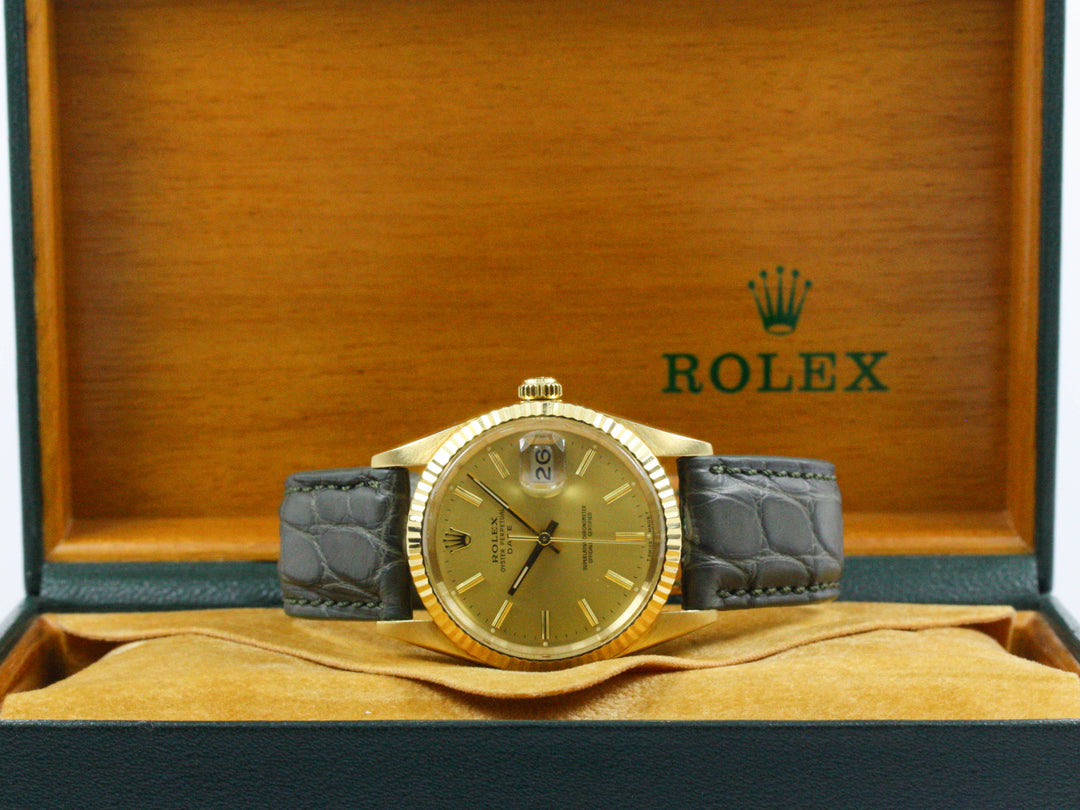 Rolex Date 18k Gold Alligator Referenz 15038