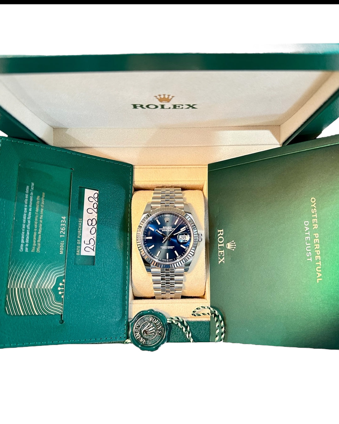 Rolex Datejust 41 mm Blaues Zifferblatt Jubilee Referenz 126334