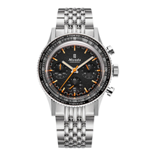 Nivada Grenchen Chronoking Mecaquartz 87042Q – Herrenuhr Edelstahl 38 mm mit schwarzem Zifferblatt und Kautschukarmband