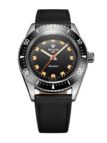 Nivada Grenchen Antarctic Diver Aquamar Black 38mm Lederarmband Schwarz 32068A17 - Zifferblatt Schwarz, Armband Leder