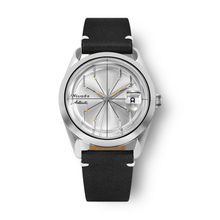 Nivada Grenchen Antarctic Spider Silver 38mm 32023A15 - Lederarmband Schwarz weiße Naht