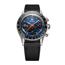 Nivada Grenchen Chronoking Mecaquartz Racing Blue 38mm 87050Q17 - Lederarmband Schwarz