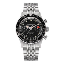 Nivada Grenchen Chronomaster Broad Arrow – Herren-Chronograph Edelstahl 38 mm mit schwarzem Zifferblatt, Tachymeterlünette und Edelstahlarmband