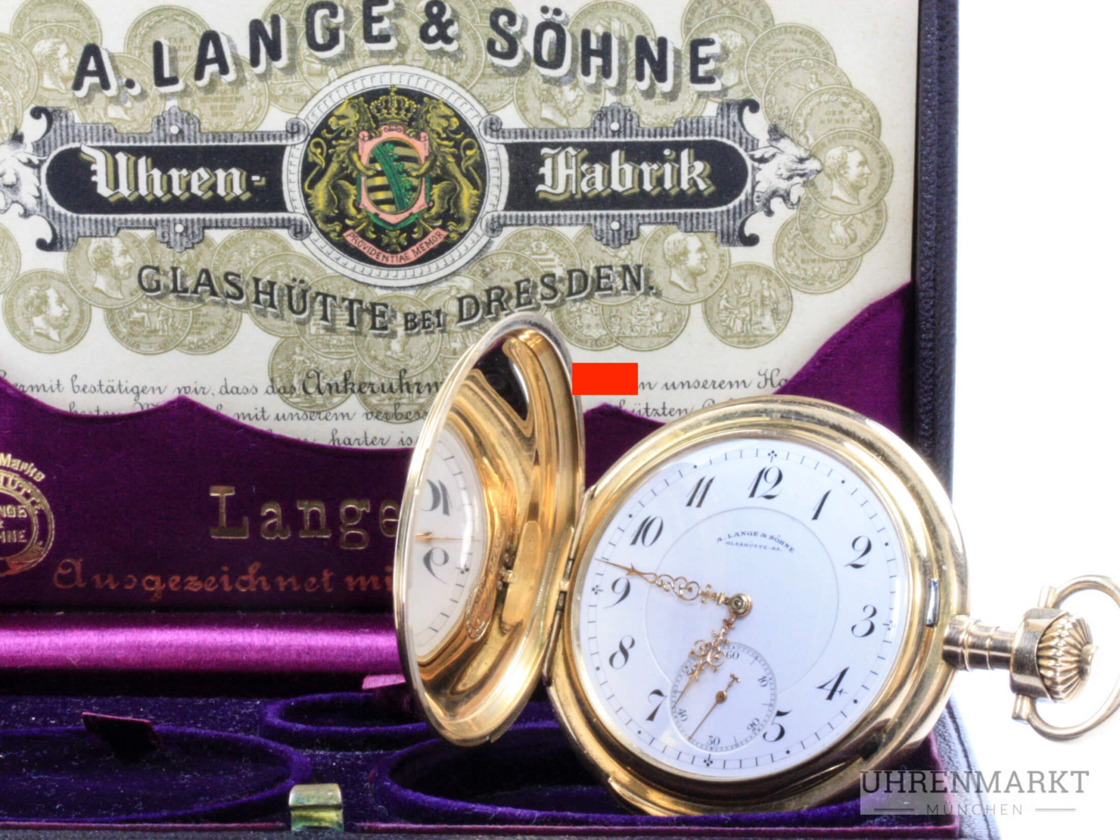 Taschenuhr 18k 750 Gold Fullset Box und Papiere Jahr 1914