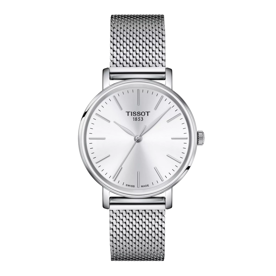 Tissot Everytime 34mm T143.210.11.011.00 - Zifferblatt Weiß, Armband Milanaise Stahl