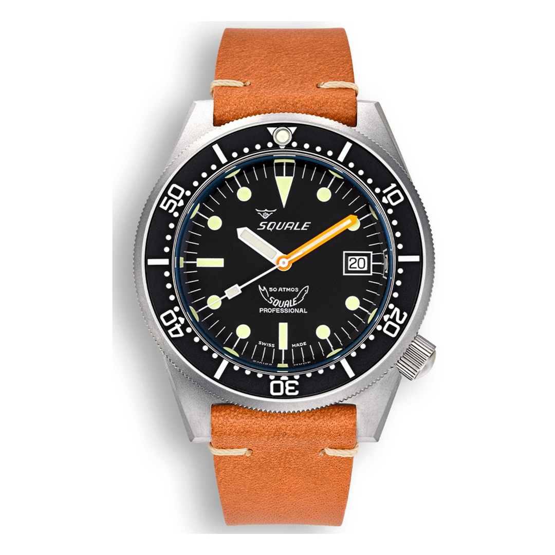 Squale 1521 Black Blasted Lederband 1521BKBL.PC – Taucheruhr Edelstahl 42 mm, Zifferblatt Schwarz, Lederband