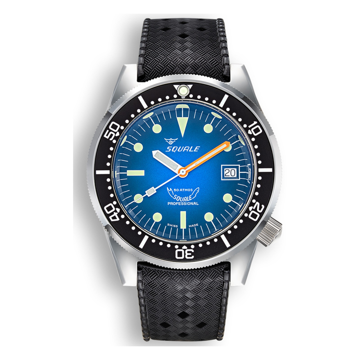 Squale 1521 Blue Ray Kautschukband 1521PROFD.HT – Taucheruhr Edelstahl 42 mm, Zifferblatt Blau, Kautschukband