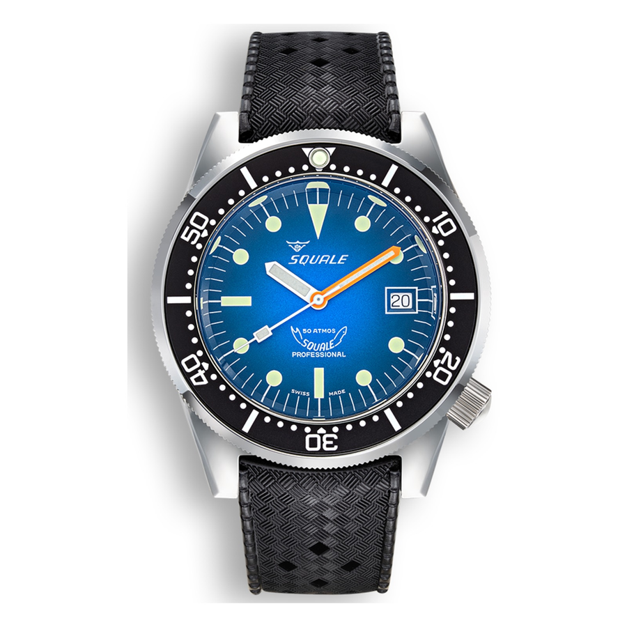 Squale 1521 Blue Ray Kautschukband 1521PROFD.HT – Taucheruhr Edelstahl 42 mm, Zifferblatt Blau, Kautschukband