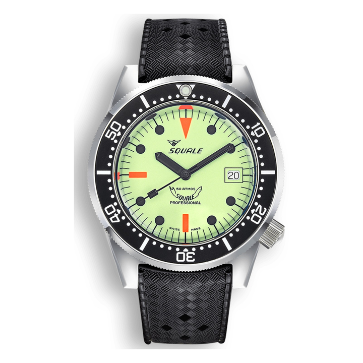 Squale 1521 Full Luminous Kautschukband 1521FULL.HT – Taucheruhr Edelstahl 42 mm, Zifferblatt Weiß, Kautschukband