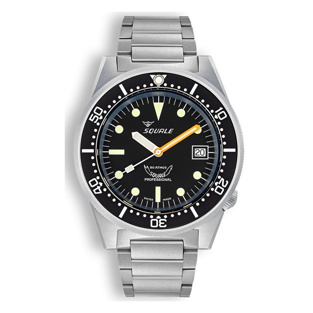 Squale 1521 Black Blasted Edelstahlband 1521BKBL.SQ20S – Taucheruhr Edelstahl 42 mm, Zifferblatt Schwarz, Edelstahlband
