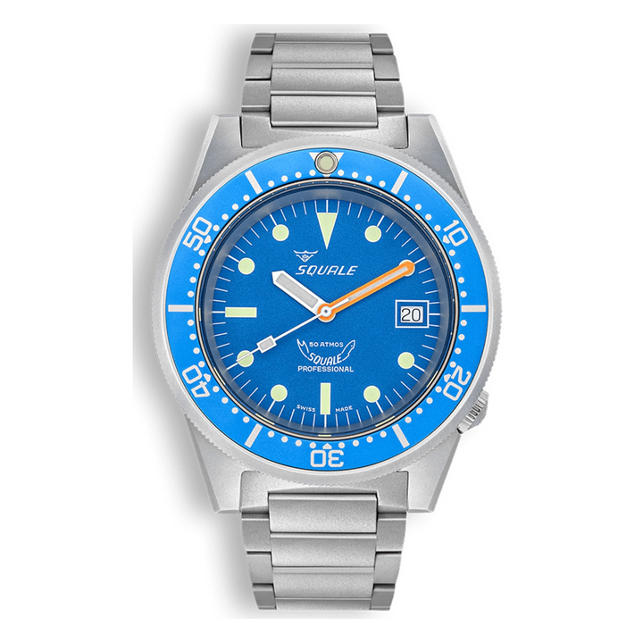 Squale 1521 Blue Blasted Edelstahlband 1521BLUEBL.SQ20S – Taucheruhr Edelstahl 42 mm, Zifferblatt Blau, Edelstahlband