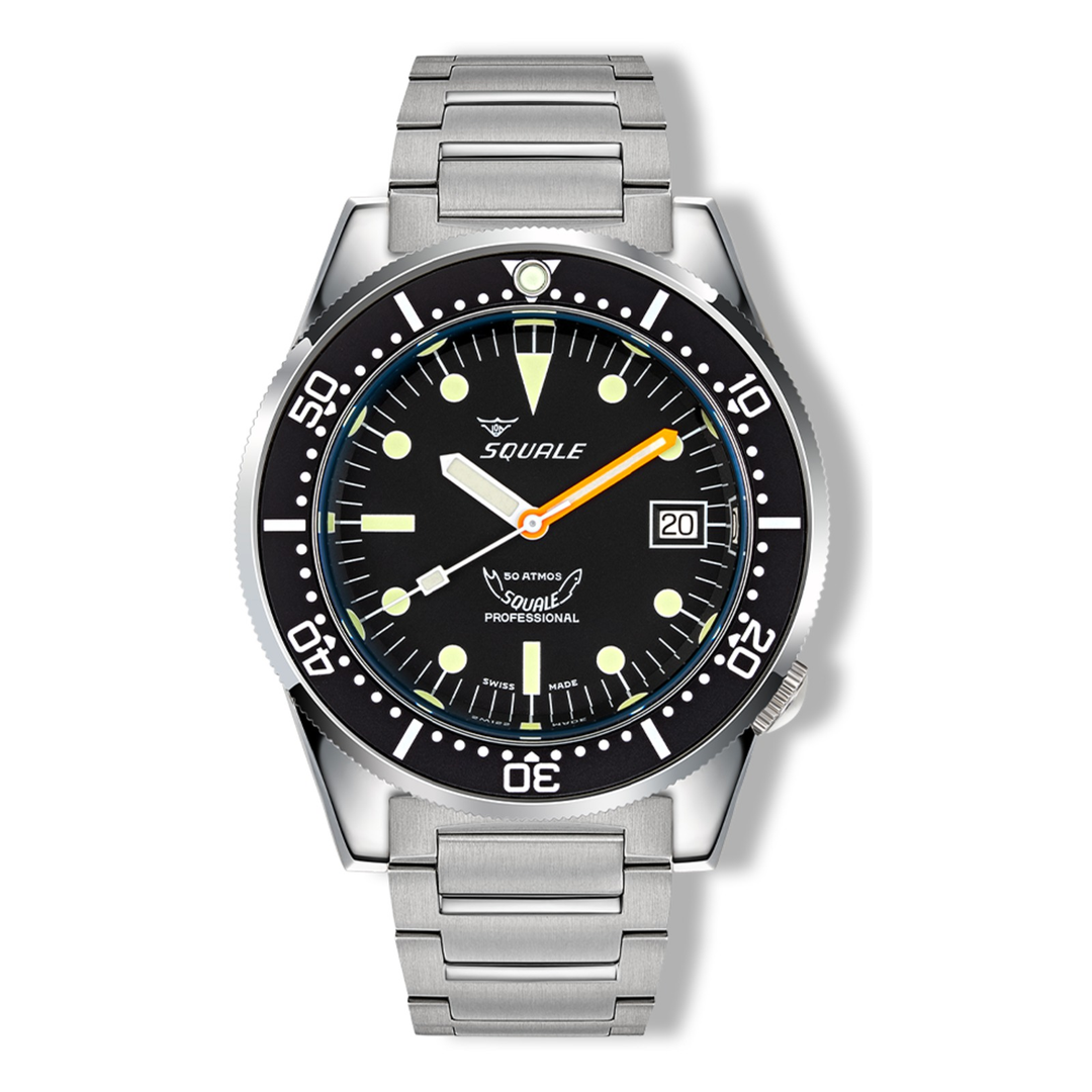Squale 1521 Classic Edelstahlband 1521CL.SQ20B – Taucheruhr Edelstahl 42 mm, Zifferblatt Schwarz, Edelstahlband