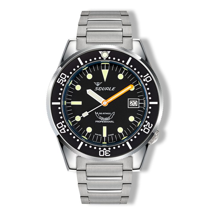 Squale 1521 Classic Edelstahlband 1521CL.SQ20B – Taucheruhr Edelstahl 42 mm, Zifferblatt Schwarz, Edelstahlband