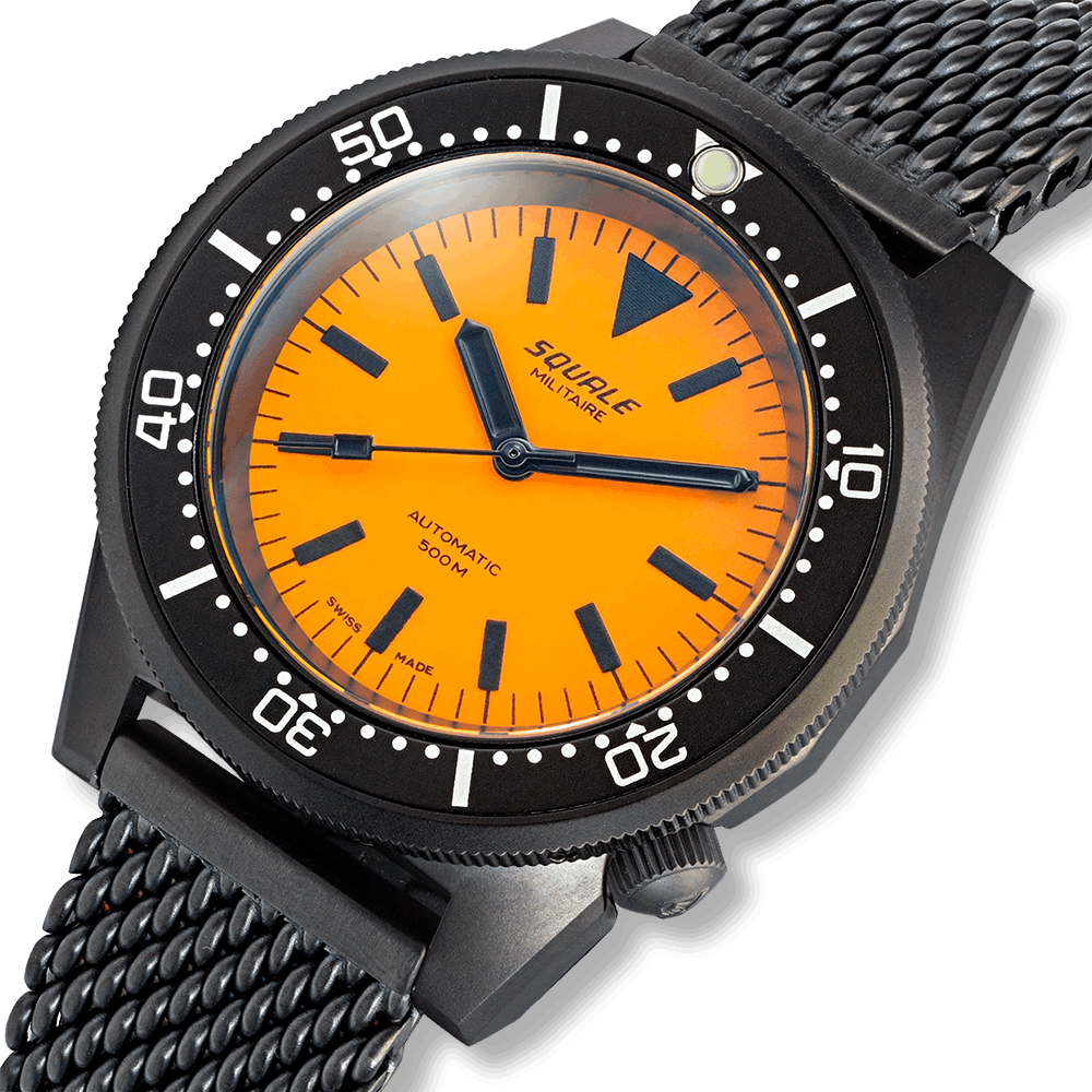 Squale 1521 Full Luminous Orange Militaire 42mm Milanaise-Armband 1521DLCFOR.MEPVD20 - Zifferblatt im Detail