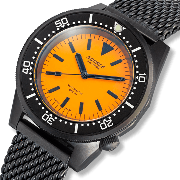 Squale 1521 Full Luminous Orange Militaire 42mm Milanaise-Armband 1521DLCFOR.MEPVD20 - Zifferblatt im Detail