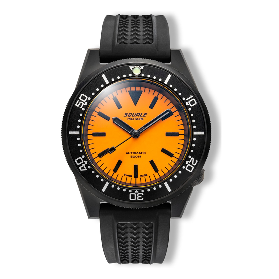 Squale 1521 Full Luminous Orange Militaire Kautschukband 1521DLCFOR.VO – Taucheruhr Edelstahl 42 mm, Zifferblatt Orange, Kautschukband