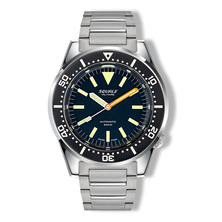 Squale 1521 Militaire Edelstahlband 1521MIL.SQ20B – Taucheruhr Edelstahl 42 mm, Zifferblatt Schwarz, Edelstahlband