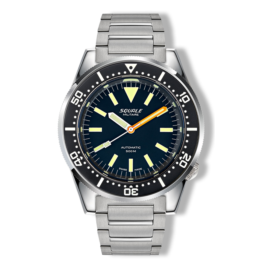 Squale 1521 Militaire Edelstahlband 1521MIL.SQ20B – Taucheruhr Edelstahl 42 mm, Zifferblatt Schwarz, Edelstahlband