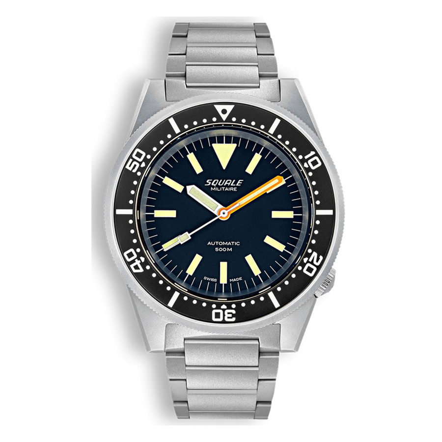 Squale 1521 Militaire Blasted Edelstahlband 1521MILBL.SQ20S – Taucheruhr Edelstahl 42 mm, Zifferblatt Schwarz, Edelstahlband