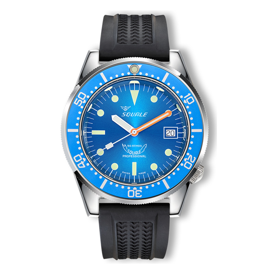 Squale 1521 Ocean Kautschukband 1521OCN.VO – Taucheruhr Edelstahl 42 mm, Zifferblatt Blau, Kautschukband