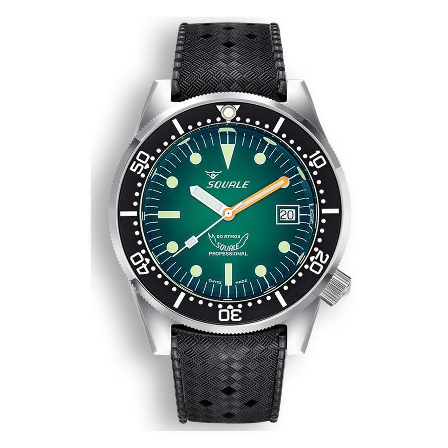 Squale 1521 Green Ray Kautschukband 1521PROFGR.HT – Taucheruhr Edelstahl 42 mm, Zifferblatt Grün, Kautschukband