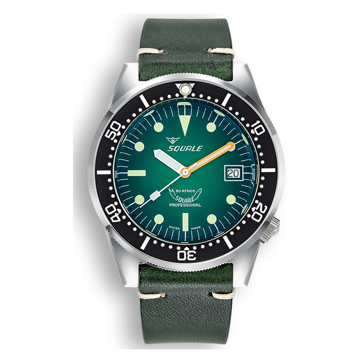 Squale 1521 Green Ray Lederband 1521PROFGR.PVE – Taucheruhr Edelstahl 42 mm, Zifferblatt Grün, Lederband