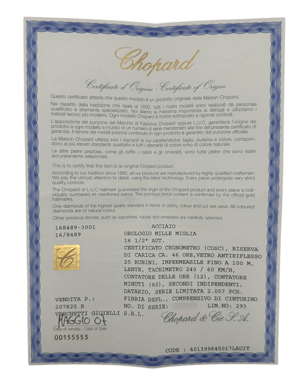 Chopard Mille Miglia Xl Referenz 168489-3001