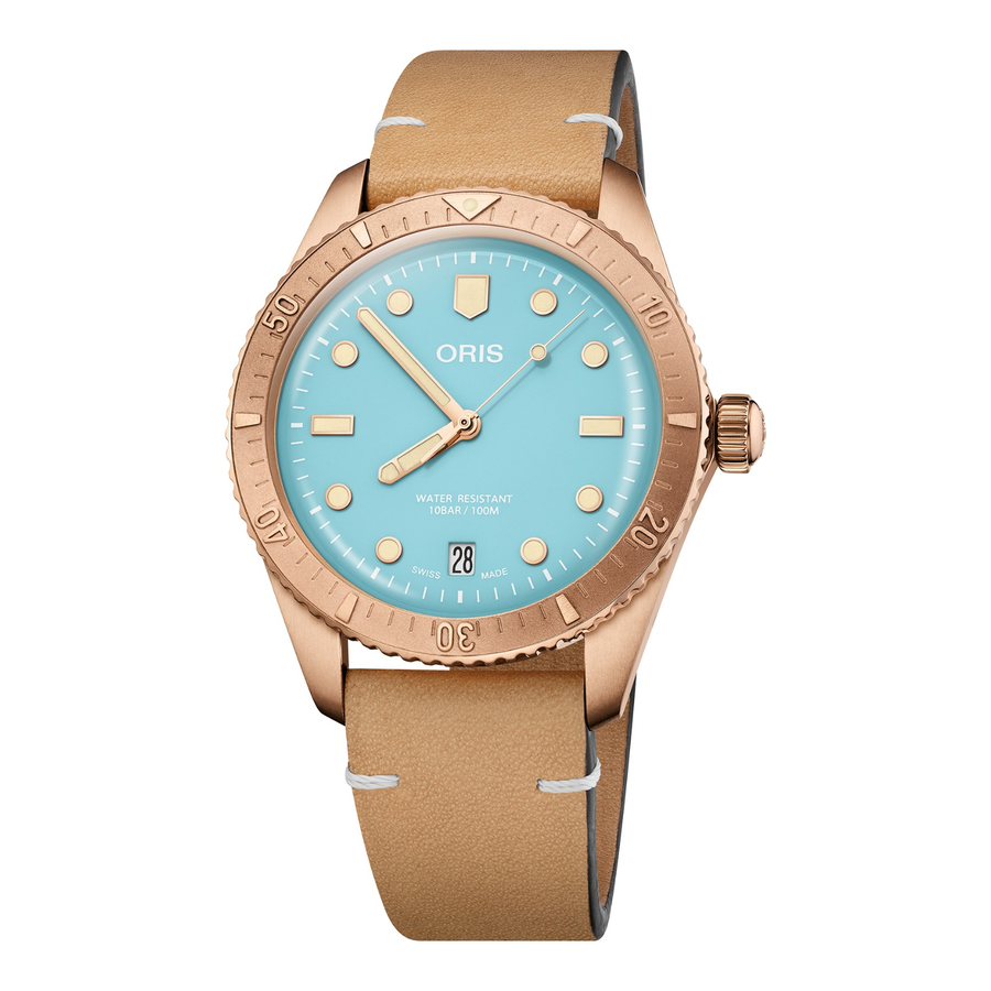 Oris Divers Sixty-Five Cotton Candy 38mm 01 733 7771 3155 – Zifferblatt Blau, Armband Leder