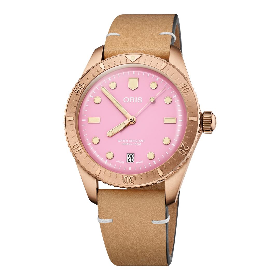 Oris Divers Sixty-Five Cotton Candy 38mm 01 733 7771 3158 – Zifferblatt Rosa, Armband Leder