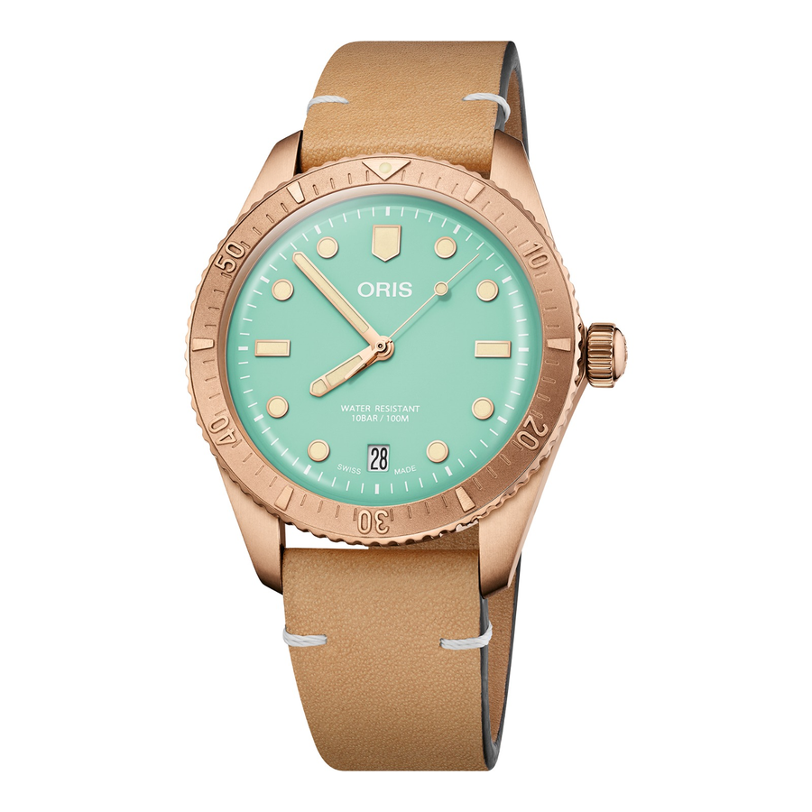 Oris Divers Sixty-Five Cotton Candy 38mm 01 733 7771 3157 – Zifferblatt Grün, Armband Leder