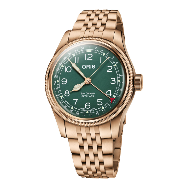 Oris Big Crown Bronze Pointer Date 40mm 01 754 7741 3167 – Zifferblatt Grün, Armband Bronze