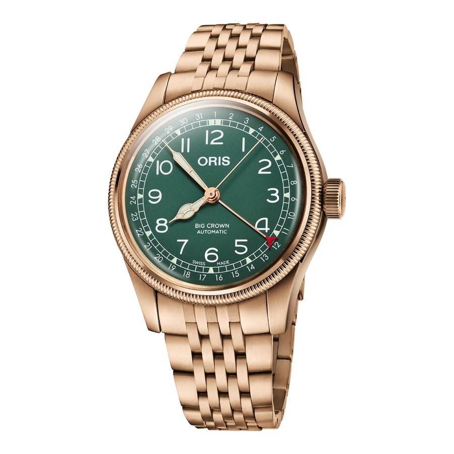 Oris Big Crown Bronze Pointer Date 40mm 01 754 7741 3167 – Zifferblatt Grün, Armband Bronze