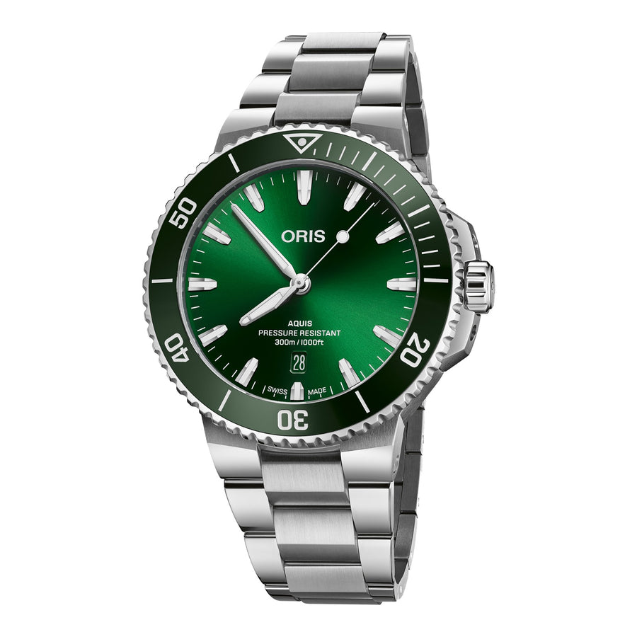 Oris Aquis Date 43,5mm 01 733 7789 4157 – Zifferblatt Grün, Armband Stahl
