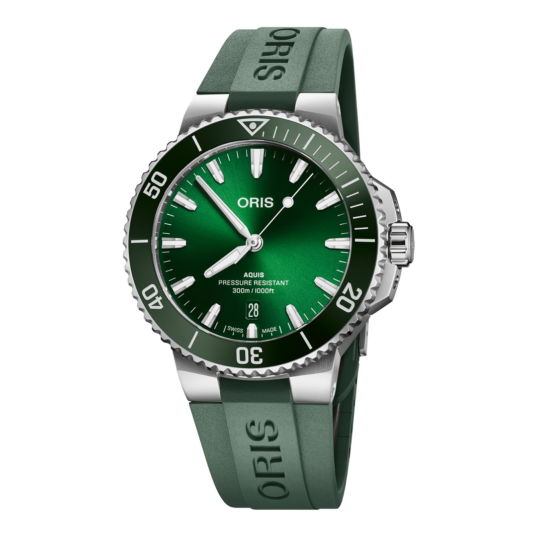 Oris Aquis Date 41,5mm 01 733 7787 4157 – Zifferblatt Grün, Armband Kautschuk