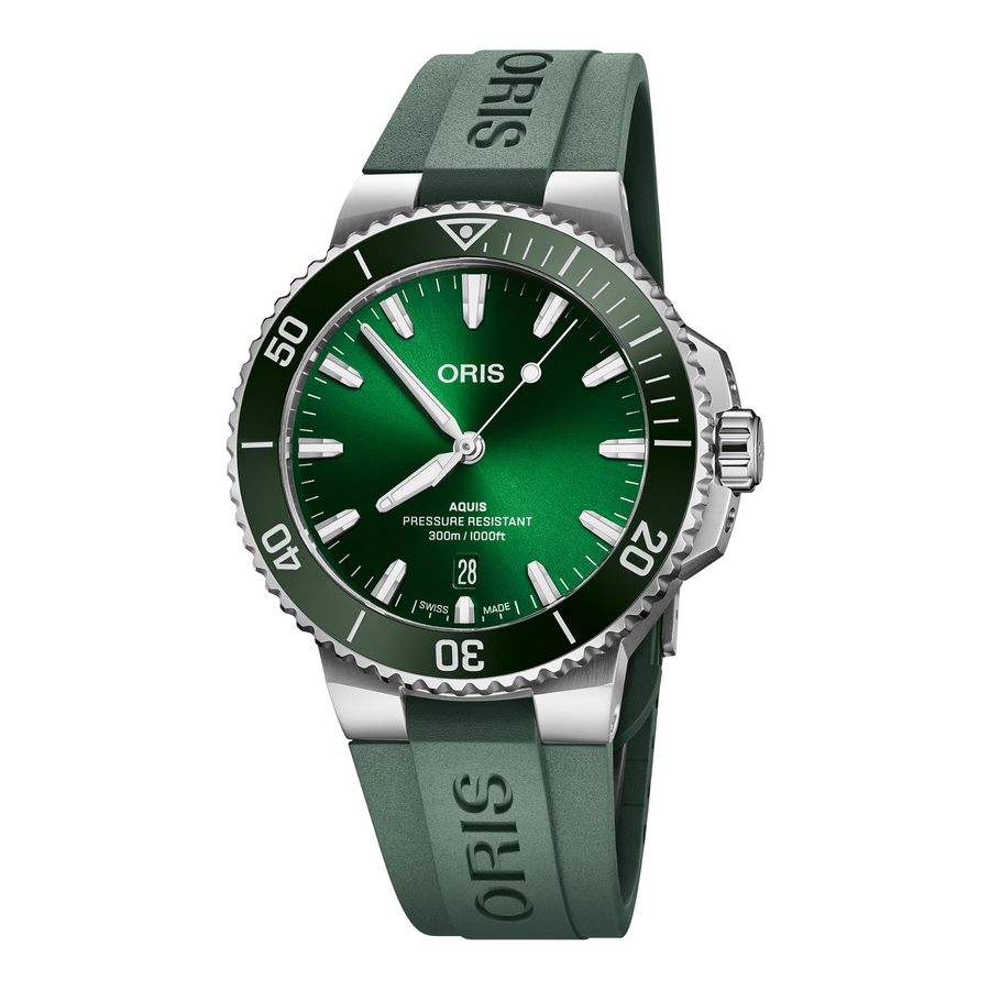 Oris Aquis Date 41,5mm 01 733 7787 4157 – Zifferblatt Grün, Armband Kautschuk