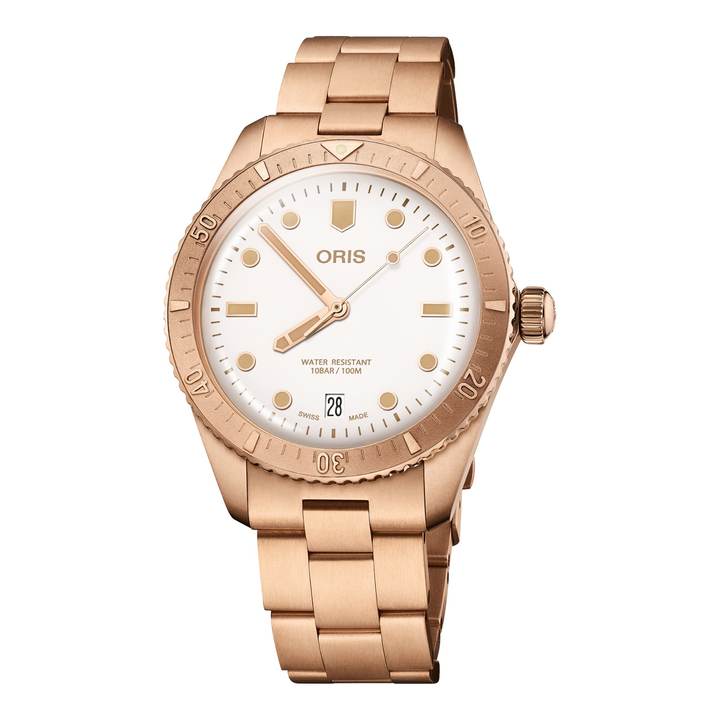 Oris Divers Sixty-Five Date 38mm 01 733 7771 3151 – Zifferblatt Weiß, Armband Bronze