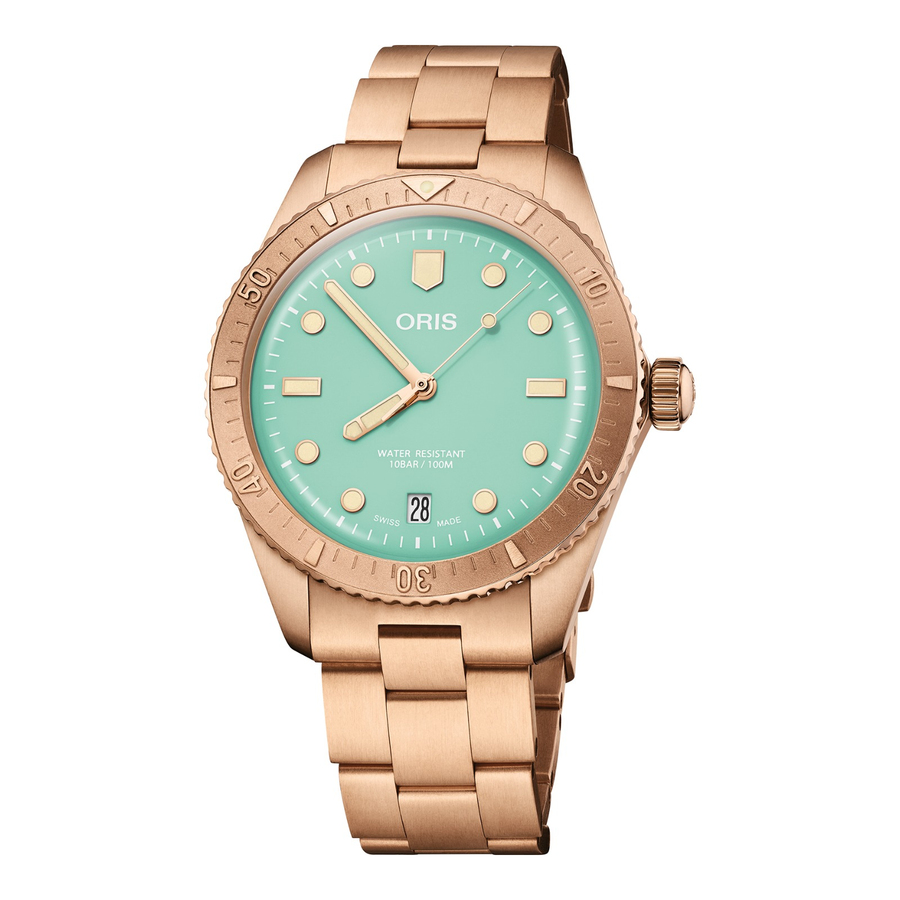 Oris Divers Sixty-Five Cotton Candy 38mm 01 733 7771 3157 – Zifferblatt Grün, Armband Bronze