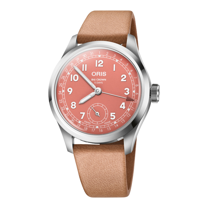 Oris Big Crown Pointer Date Calibre 403 40mm 01 403 7799 4068 – Zifferblatt Rot, Armband Leder